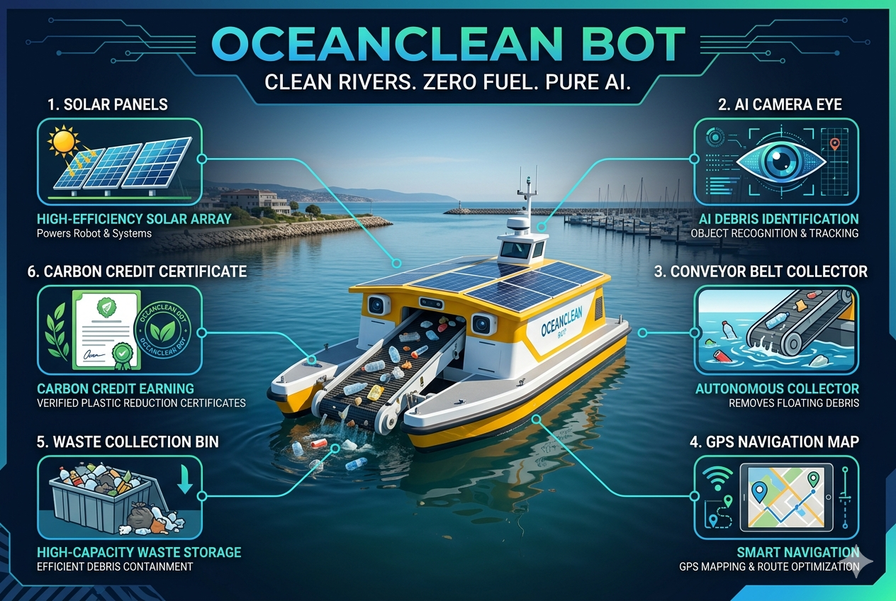OceanClean Bot — Autonomous Solar River Cleaning Robot